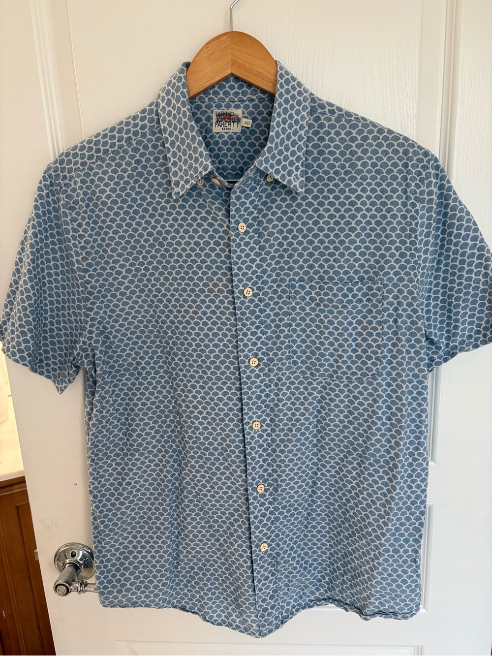Faherty Light Blue Patterned Short-Sleeve Button-Down Shirt
